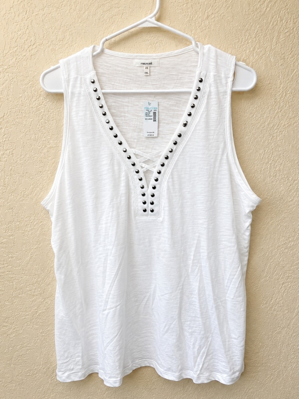 Maurices White Stud-Trim V-Neck Lace-Up Tank